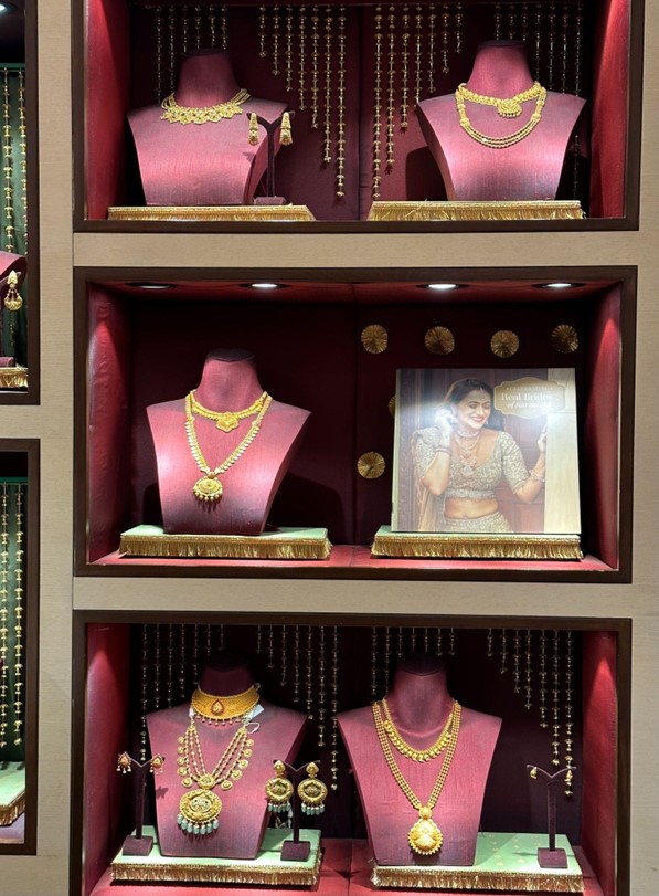 Traditional wedding necklaces on display