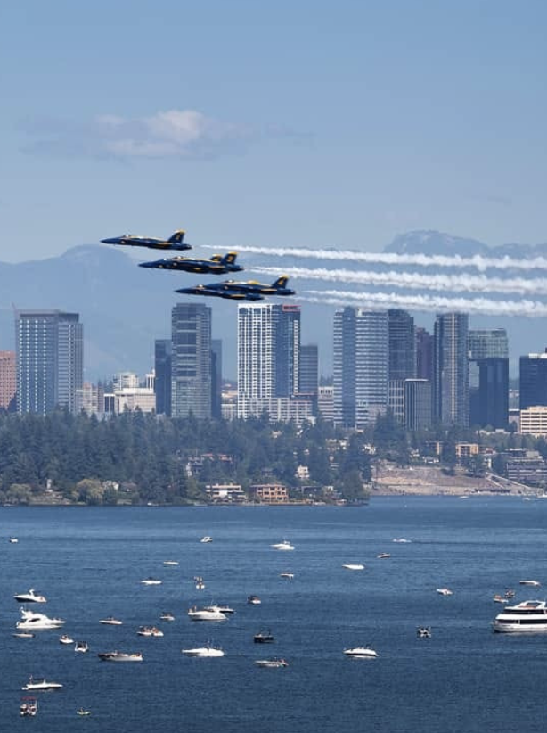 Blue Angels flying over Lake Washington outside Seattle