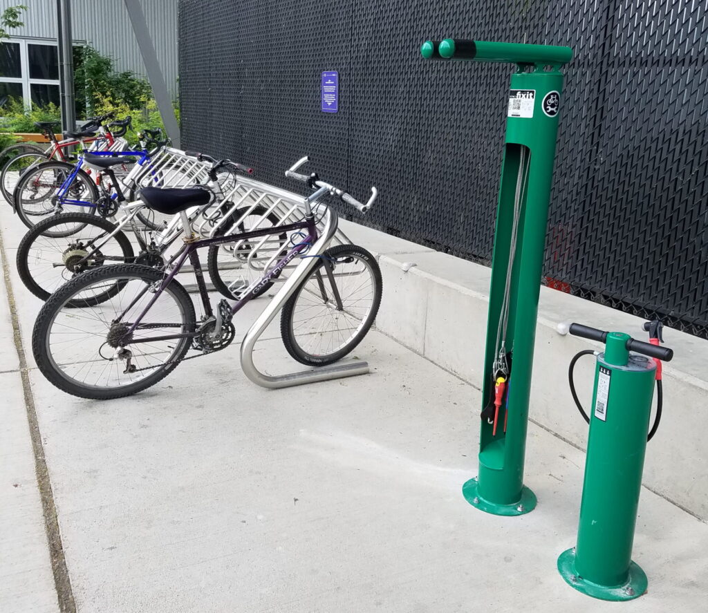 bike maintenance station and bike racks