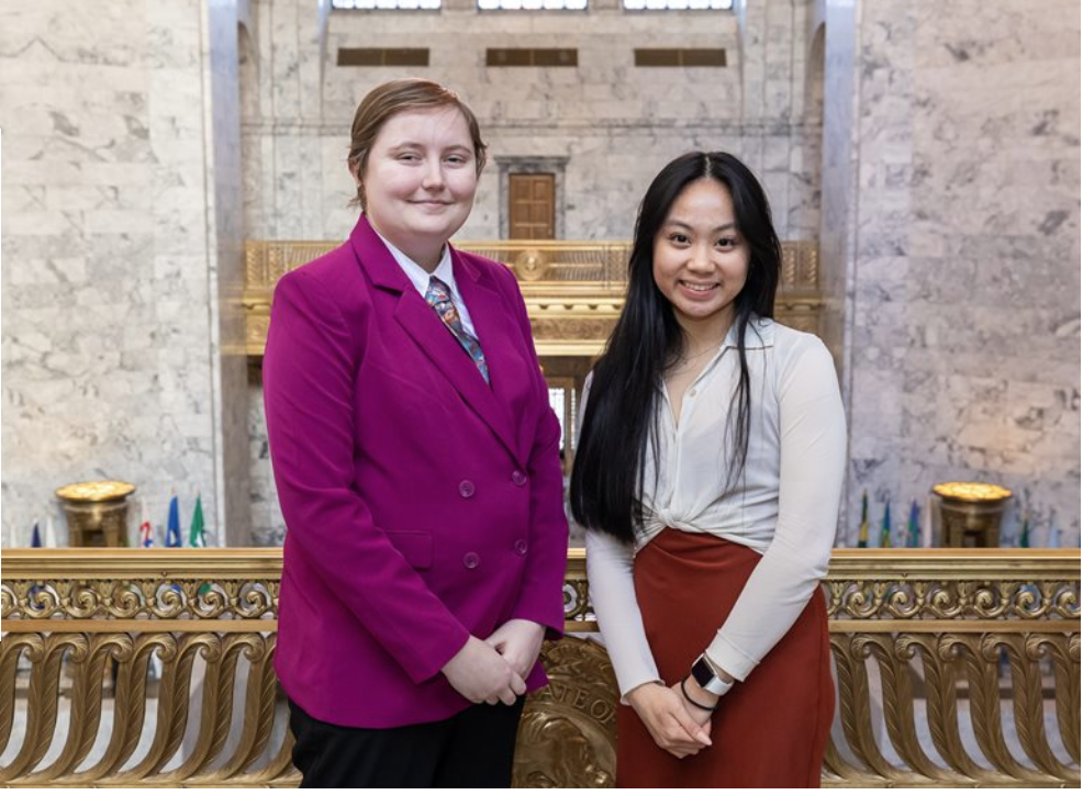 Two UW Bothell student interns at the capital building in Olympia, Washington.