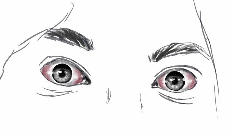 Drawing of eyes, a still from the filmA s