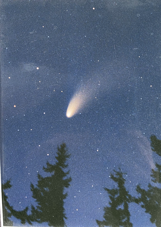 Halley's Comet shooting across the night sky