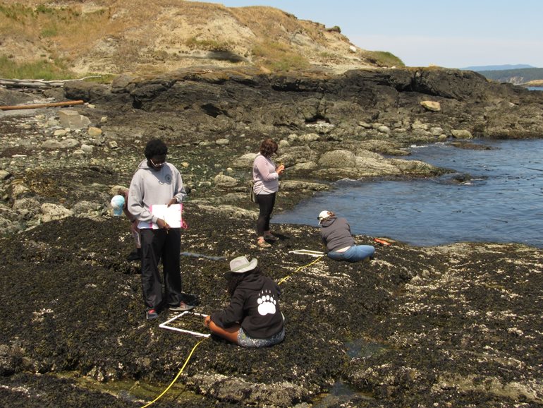 Akinrinade and his fellow researchers and faculty mentors at the intertidal zone at Cattle Point.