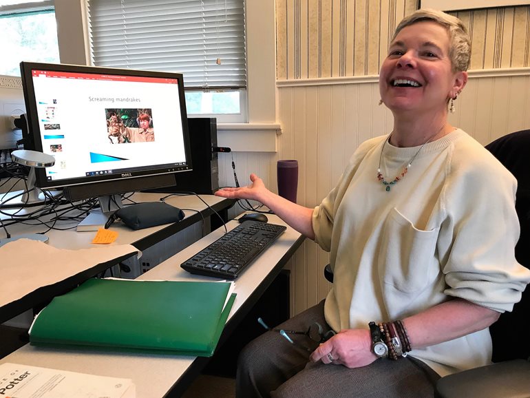 Laura Harkewicz at her desk