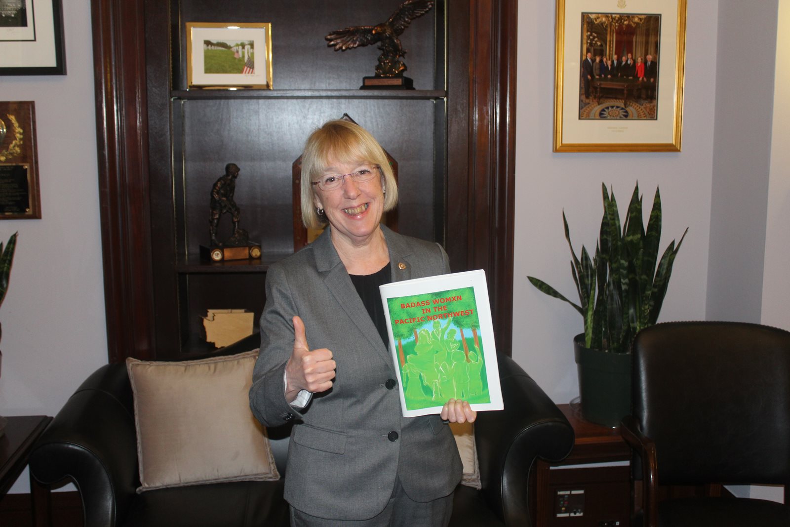 United States Senator Patty Murray with her copy of Badass Womxn in the Pacific Northwest!