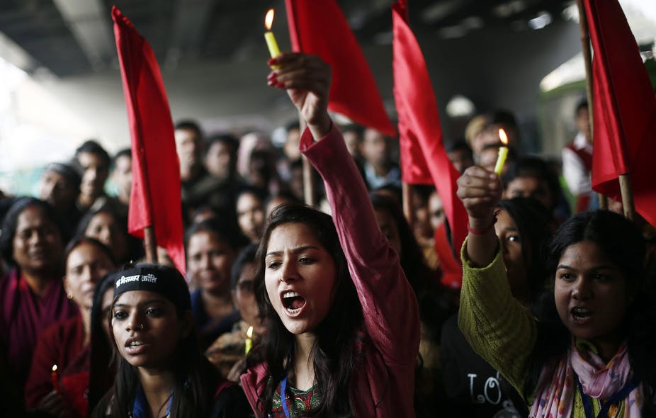 A protest to mark the first anniversary of the Delhi gang rape, in New Delhi, 2013.